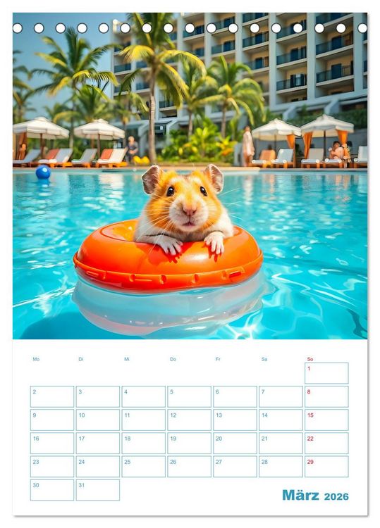 Produktbild: Holiday Hamster - Urlaubsfeeling pur mit sonnigen KI Hamstern (Tischkalender 2026 DIN A5 hoch), CALVENDO Monatskalender