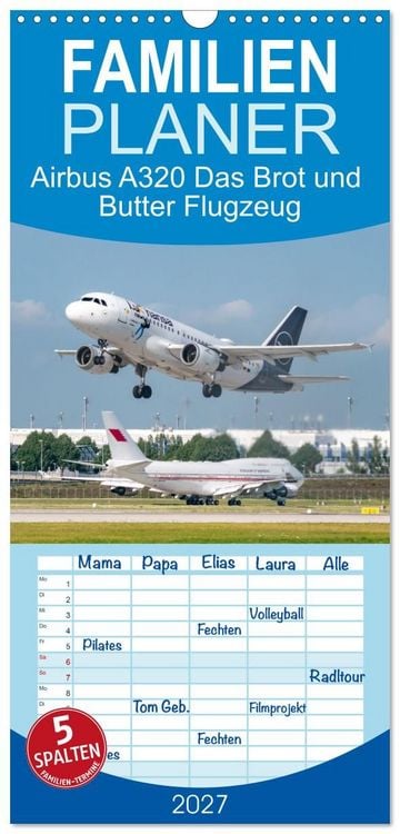 Produktbild: Familienplaner 2027 - Airbus A320 Das Brot und Butter Flugzeug mit 5 Spalten (Wandkalender, 21 x 45 cm) CALVENDO