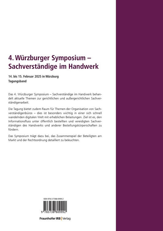 Produktbild: 4. W&uuml;rzburger Symposium - Sachverst&auml;ndige im Handwerk