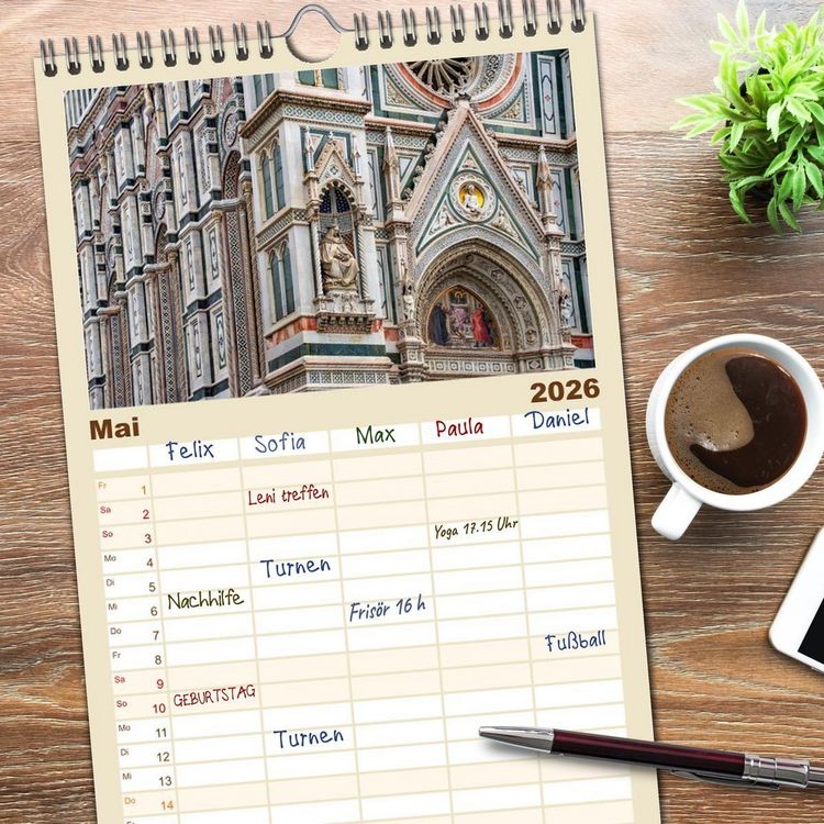 Produktbild: Familienplaner 2026 - Florenz - Impressionen mit 5 Spalten (Wandkalender, 21 x 45 cm) CALVENDO