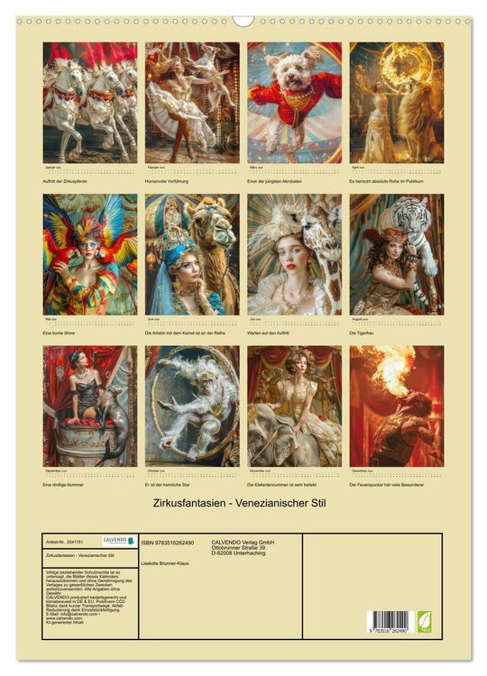 Produktbild: Zirkusfantasien - Venezianischer Stil (Wandkalender 2026 DIN A2 hoch), CALVENDO Monatskalender