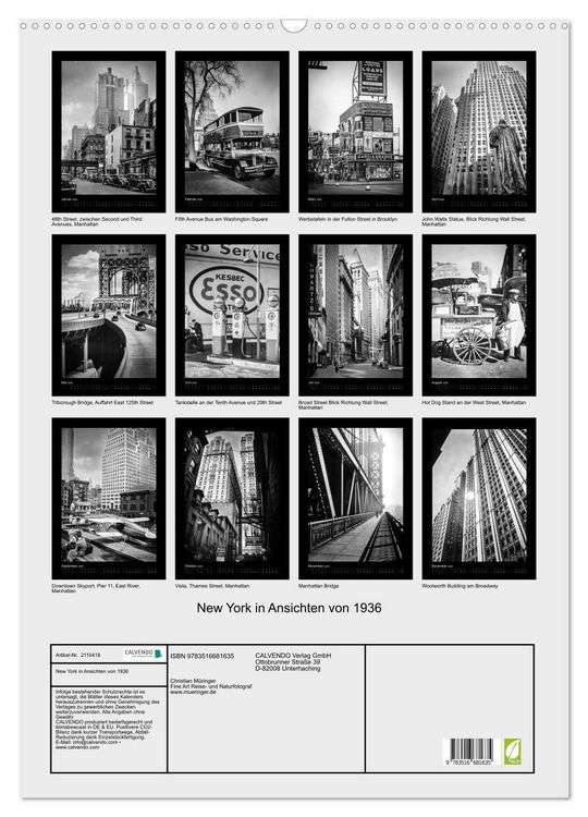 Produktbild: New York in Ansichten von 1936 (Wandkalender 2026 DIN A2 hoch), CALVENDO Monatskalender