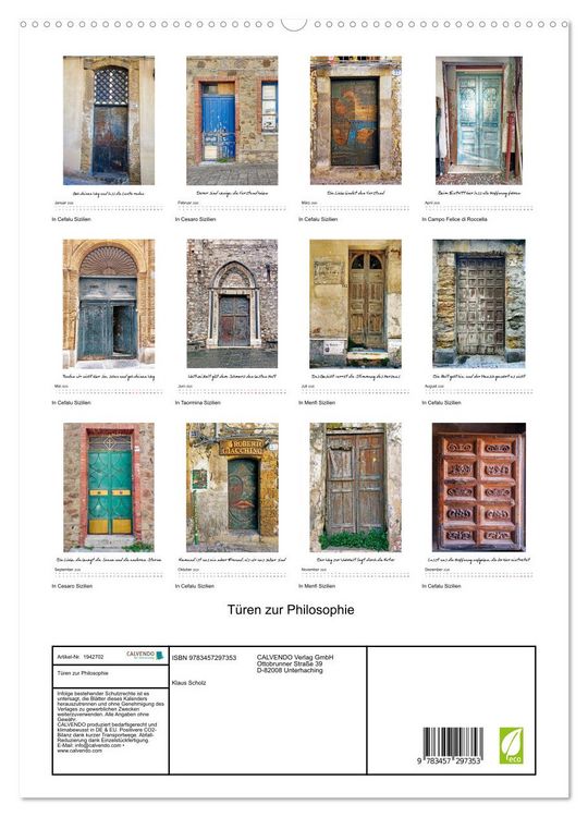 Produktbild: T&uuml;ren zur Philosophie (hochwertiger Premium Wandkalender 2026 DIN A2 hoch), Kunstdruck in Hochglanz