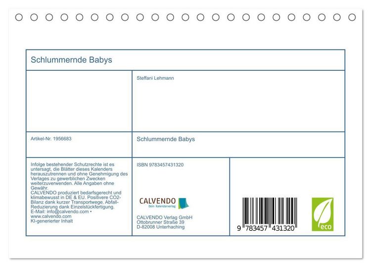 Produktbild: Schlummernde Babys (Tischkalender 2026 DIN A5 quer), CALVENDO Monatskalender