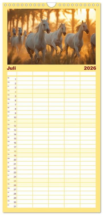 Produktbild: Familienplaner 2026 - Bezaubernde Eleganz wei&szlig;er Pferde mit 5 Spalten (Wandkalender, 21 x 45 cm) CALVENDO