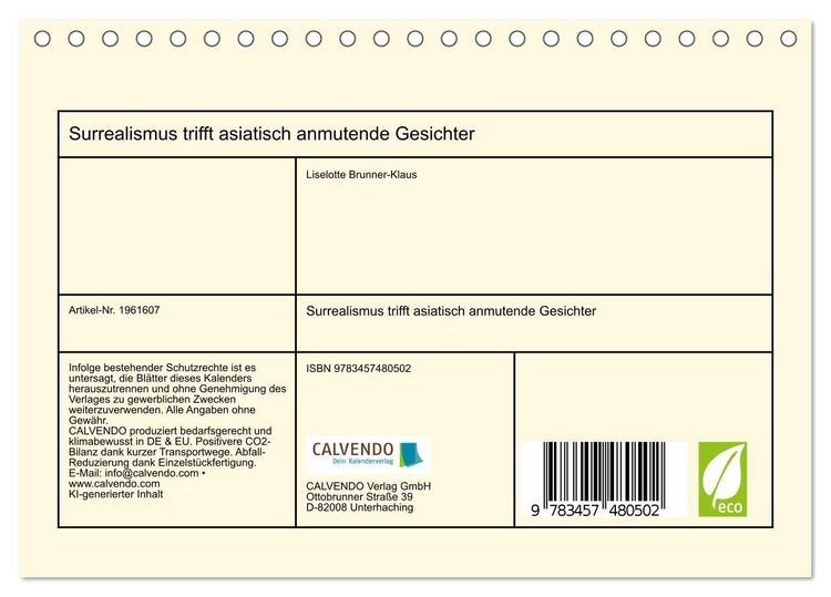 Produktbild: Surrealismus trifft asiatisch anmutende Gesichter (Tischkalender 2026 DIN A5 quer), CALVENDO Monatskalender