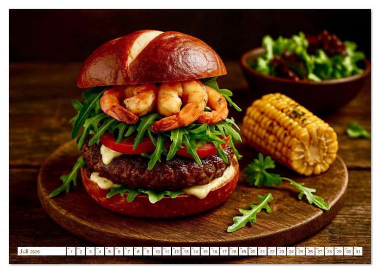 Produktbild: Leckere Burger (hochwertiger Premium Wandkalender 2026 DIN A2 quer), Kunstdruck in Hochglanz