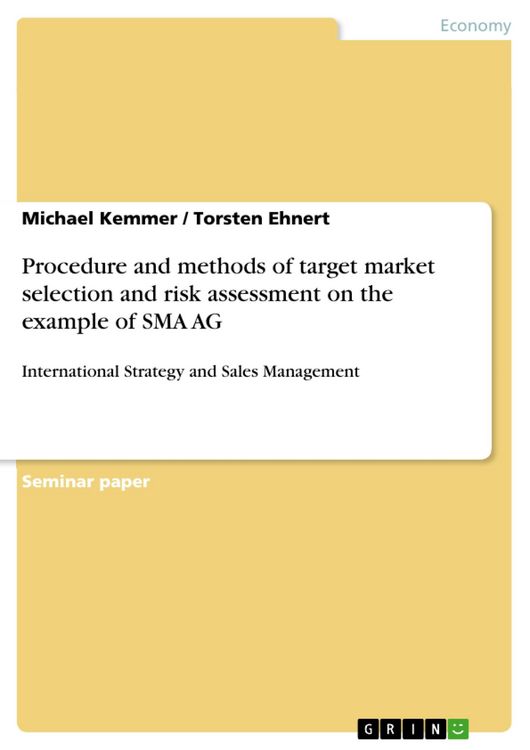 Produktbild: Procedure and methods of target market selection and risk assessment on the example of SMA AG