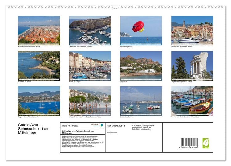Produktbild: C&ocirc;te d&rsquo;Azur - Sehnsuchtsort am Mittelmeer (Wandkalender 2026 DIN A2 quer), CALVENDO Monatskalender
