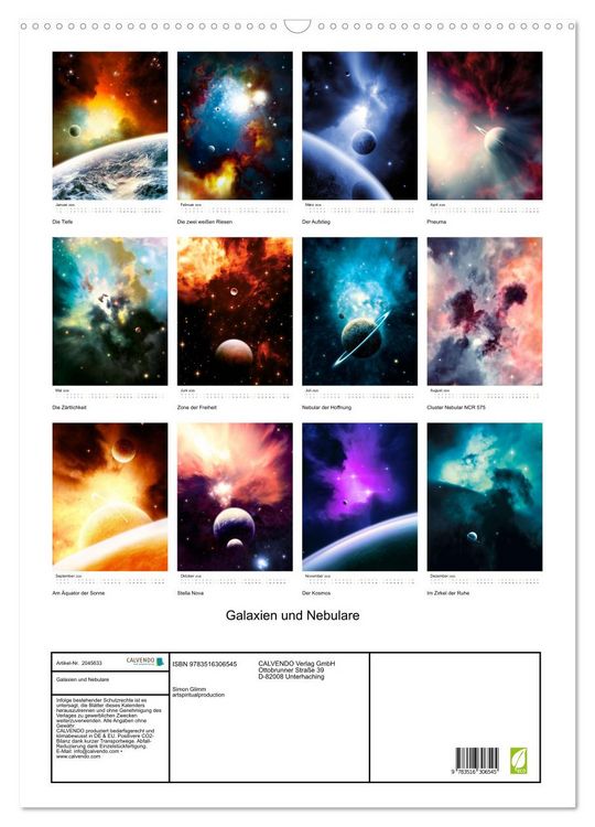 Produktbild: Galaxien und Nebulare (Wandkalender 2026 DIN A2 hoch), CALVENDO Monatskalender