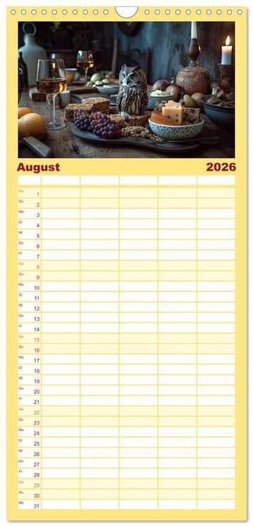 Produktbild: Familienplaner 2026 - Stillleben mit Eule mit 5 Spalten (Wandkalender, 21 x 45 cm) CALVENDO