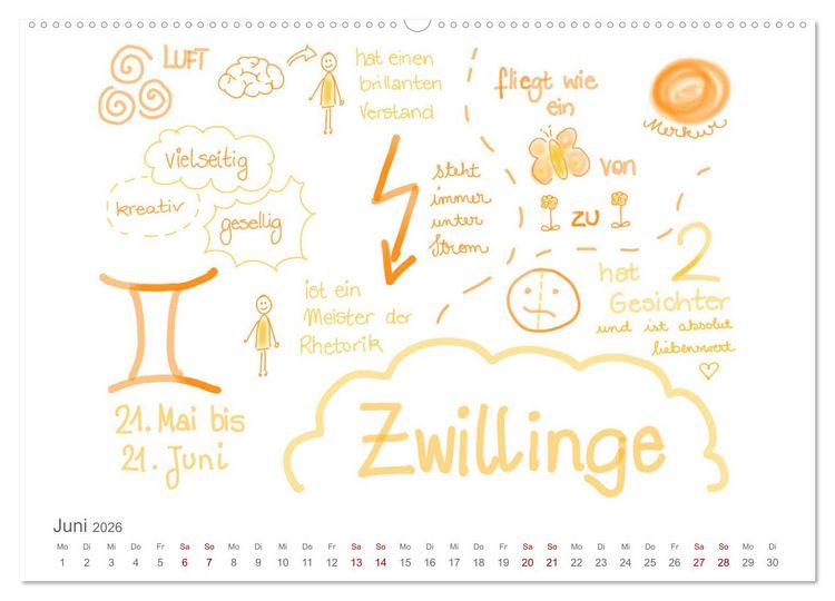 Produktbild: Sternzeichen-Kalender (hochwertiger Premium Wandkalender 2026 DIN A2 quer), Kunstdruck in Hochglanz
