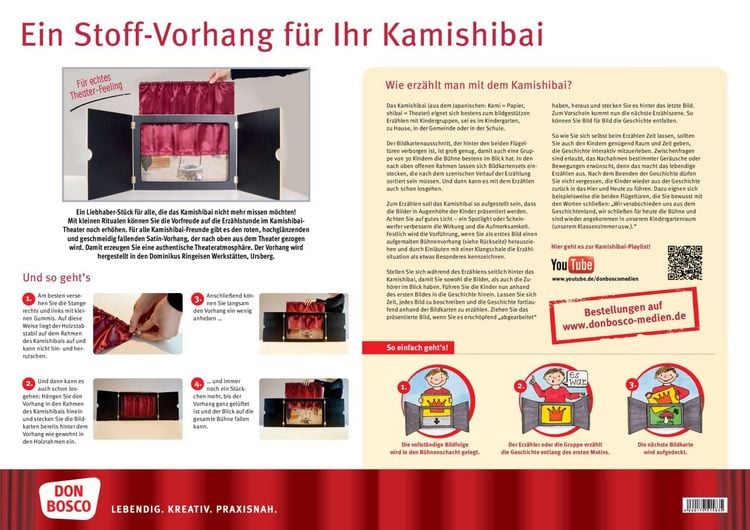 Produktbild: Vorhang &bdquo;Mein Kamishibai&ldquo; aus rotem Satin, geschmeidig und hochgl&auml;nzend: Sorgt f&uuml;r authentische Theateratmosph&auml;re oder Kinoflair