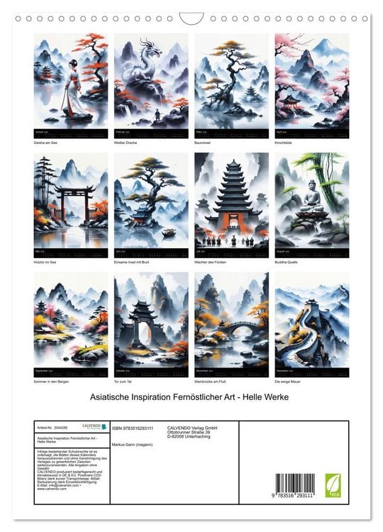 Produktbild: Asiatische Inspiration Fern&ouml;stlicher Art - Helle Werke (Wandkalender 2026 DIN A3 hoch), CALVENDO Monatskalender