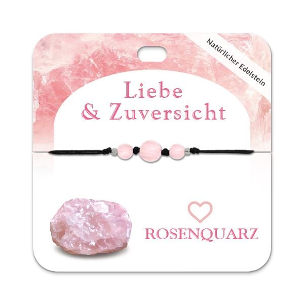 Produktbild: Rosenquarz Armband mit 3 Edelsteinperlen