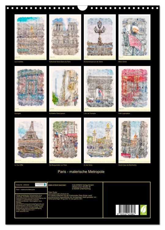 Produktbild: Paris - malerische Metropole (Wandkalender 2026 DIN A3 hoch), CALVENDO Monatskalender