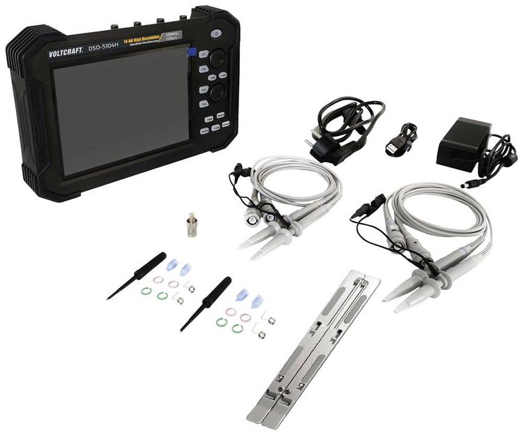 Produktbild: VOLTCRAFT DSO-5104H Hand-Oszilloskop 100 MHz 4-Kanal 1 GSa/s 40 Mpts 14 Bit Digital-Speicher (DSO), Handger&auml;t 1 St.