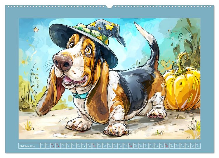 Produktbild: Basset Fun. Niedliche Hunde Cartoons zum Schmunzeln (Wandkalender 2026 DIN A2 quer), CALVENDO Monatskalender
