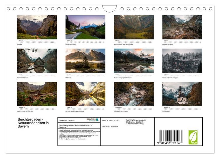 Produktbild: Berchtesgaden - Natursch&ouml;nheiten in Bayern (Wandkalender 2026 DIN A4 quer), CALVENDO Monatskalender