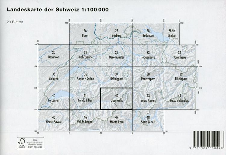 Produktbild: Swisstopo 1 : 100 000 Oberwallis