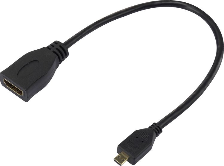 Produktbild: SpeaKa Professional SP-7870588 HDMI Adapter [1x HDMI-Stecker D Micro - 1x HDMI-Buchse] Schwarz vergoldete Steckkontakte 20.00 cm