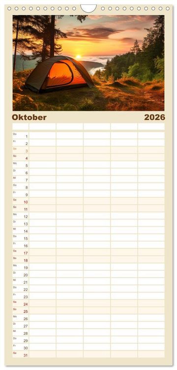 Produktbild: Familienplaner 2026 - Zelten - frei sein mit 5 Spalten (Wandkalender, 21 x 45 cm) CALVENDO