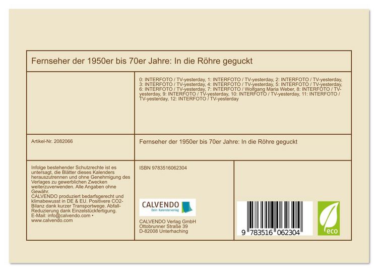 Produktbild: Fernseher der 1950er bis 70er Jahre: In die R&ouml;hre geguckt (Tischkalender 2026 DIN A5 quer), CALVENDO Monatskalender