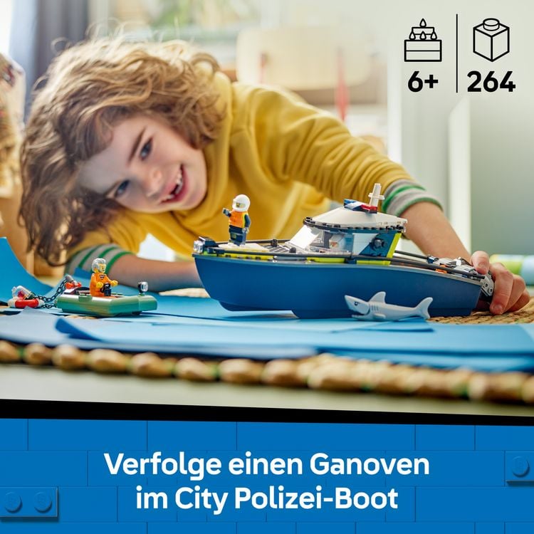 Produktbild: LEGO City Verfolgungsjagd im Polizeiboot, Spielset mit Schnellboot 60456