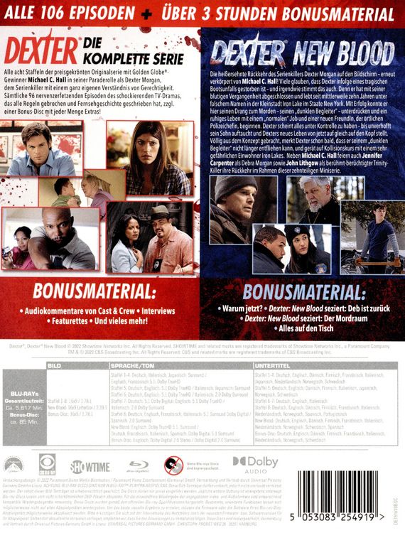 Produktbild: Dexter: Die komplette Serie (Staffel 1-8 + New Blood) [39 BRs]