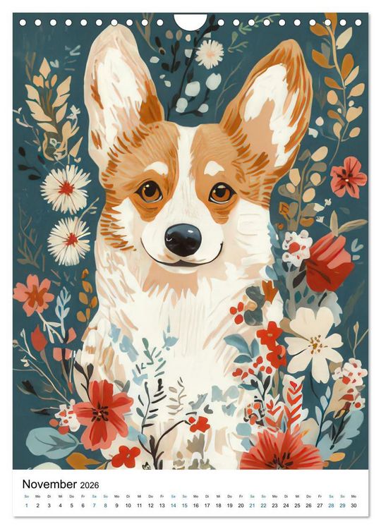 Produktbild: Corgis im Blumenrausch (Wandkalender 2026 DIN A4 hoch), CALVENDO Monatskalender