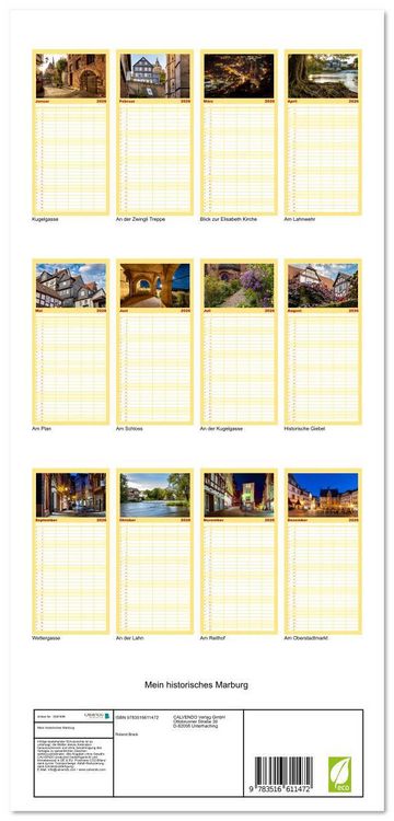 Produktbild: Familienplaner 2026 - Mein historisches Marburg mit 5 Spalten (Wandkalender, 21 x 45 cm) CALVENDO
