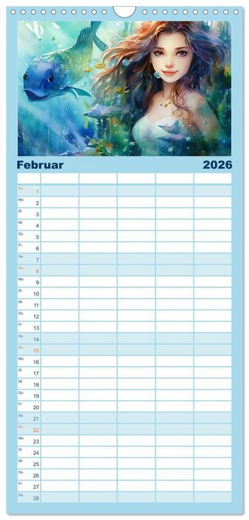Produktbild: Familienplaner 2026 - Liebliche Meerjungfrauen mit 5 Spalten (Wandkalender, 21 x 45 cm) CALVENDO
