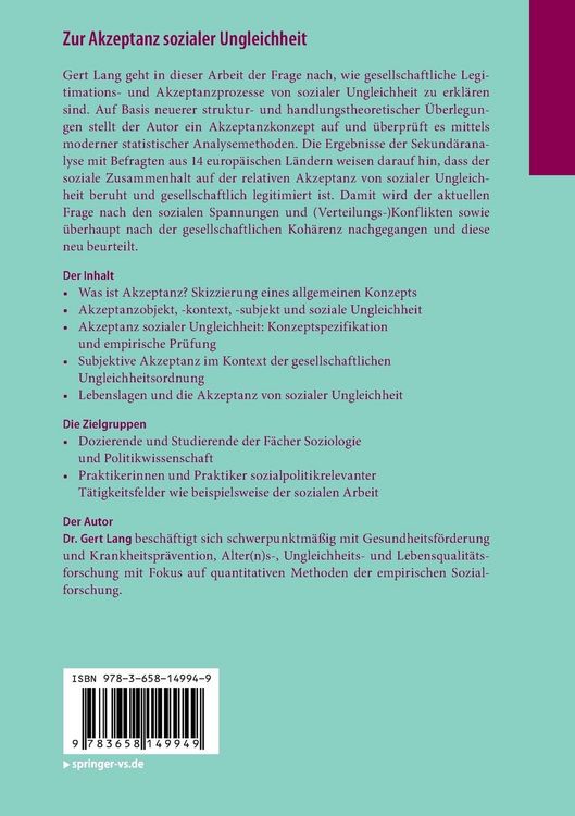 Produktbild: Zur Akzeptanz sozialer Ungleichheit