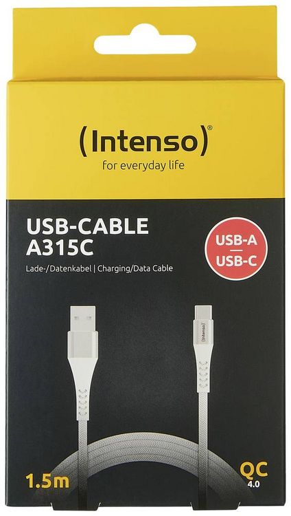 Produktbild: Intenso USB-Kabel USB 2.0 USB-A Stecker, USB-C&reg; Stecker 1.50 m Wei&szlig; Stoff-Ummantelung 7901102