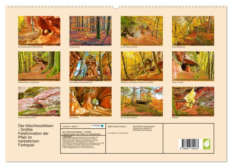 Produktbild: Der Altschlossfelsen - Gr&ouml;&szlig;te Felsformation der Pfalz im herbstlichen Farbspiel (hochwertiger Premium Wandkalender 2026 DIN A2 quer), Kunstdruck in Hochglanz