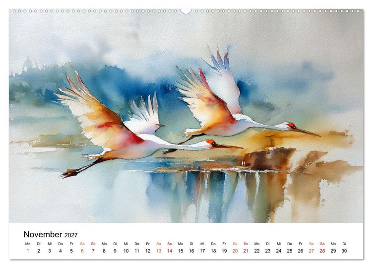 Produktbild: Kraniche zwischen Wind und Weite (hochwertiger Premium Wandkalender 2027 DIN A2 quer), Kunstdruck in Hochglanz