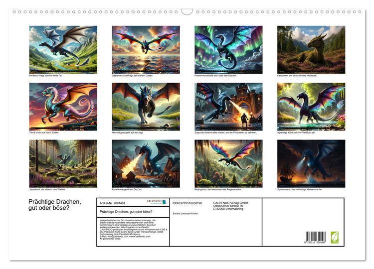 Produktbild: Pr&auml;chtige Drachen, gut oder b&ouml;se? (Wandkalender 2026 DIN A2 quer), CALVENDO Monatskalender