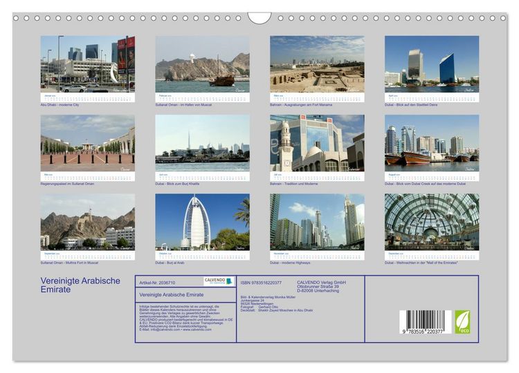 Produktbild: Vereinigte Arabische Emirate (Wandkalender 2026 DIN A3 quer), CALVENDO Monatskalender