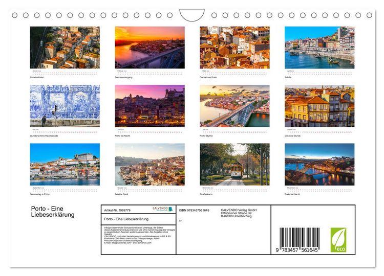 Produktbild: Porto - Eine Liebeserkl&auml;rung (Wandkalender 2026 DIN A4 quer), CALVENDO Monatskalender