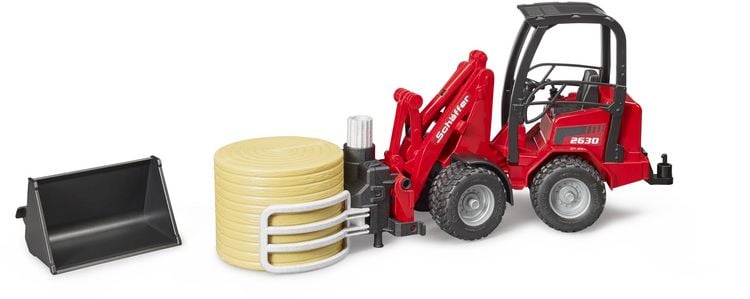 Produktbild: bruder 02192 Sch&auml;ffer Hoflader 2630 mit Ballengreifzange + Rundballen