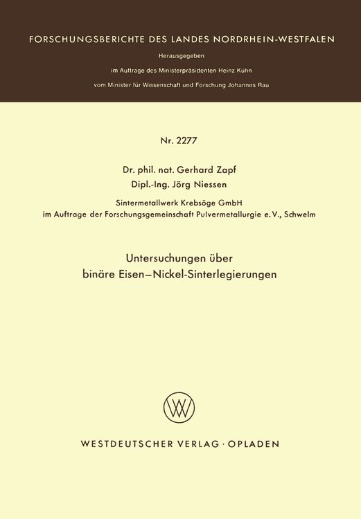 Produktbild: Untersuchungen &uuml;ber bin&auml;re Eisen-Nickel-Sinterlegierungen