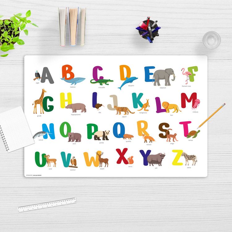 Produktbild: Cover-your-desk Schreibtischunterlage f&uuml;r Kinder abc mit Tieren - franz&ouml;sisch, aus hochwertigem Vinyl , 60 x 40 cm