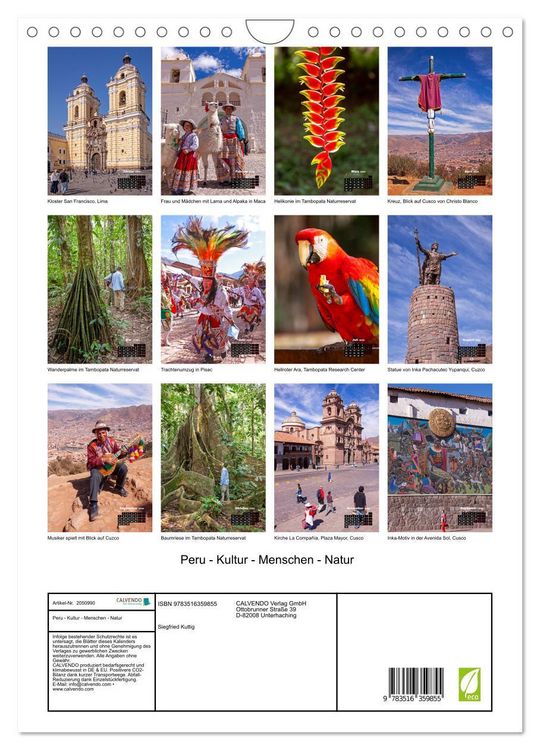 Produktbild: Peru - Kultur - Menschen - Natur (Wandkalender 2026 DIN A4 hoch), CALVENDO Monatskalender