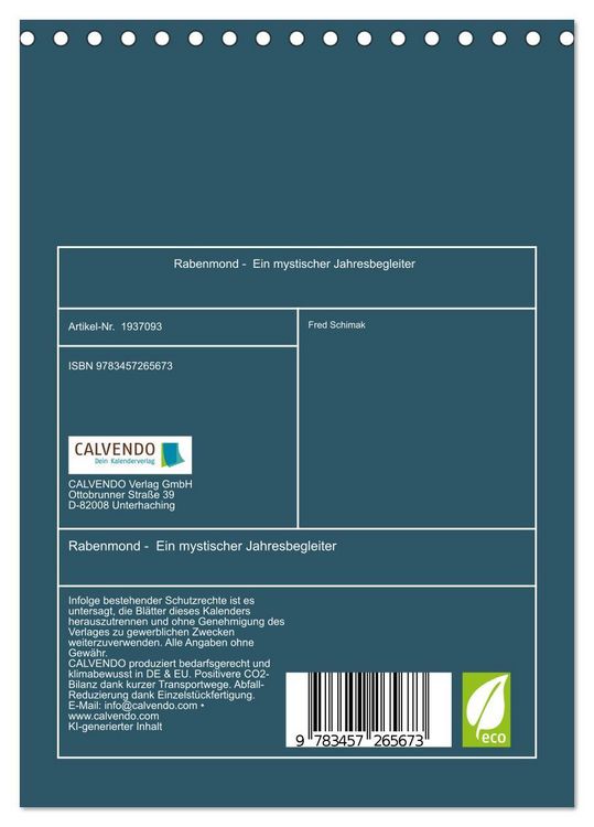 Produktbild: Rabenmond - Ein mystischer Jahresbegleiter (Tischkalender 2026 DIN A5 hoch), CALVENDO Monatskalender