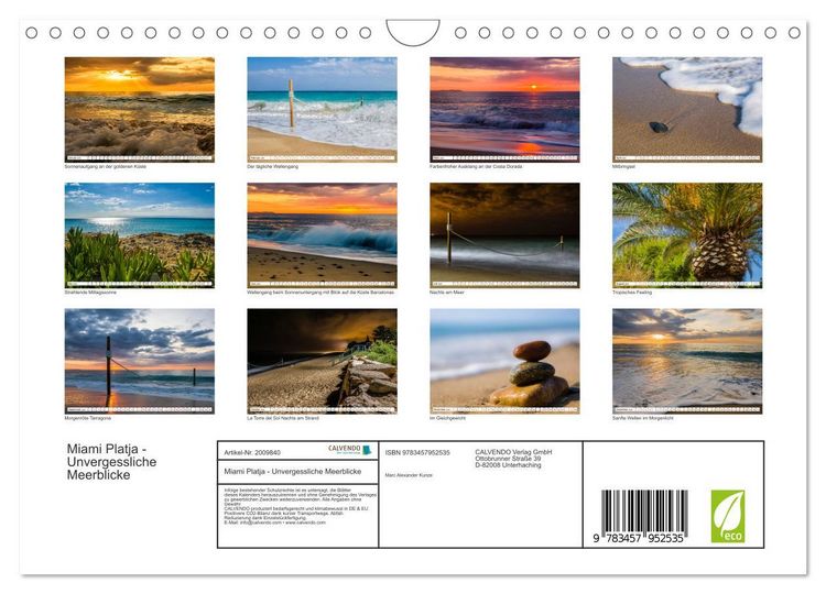 Produktbild: Miami Platja - Unvergessliche Meerblicke (Wandkalender 2026 DIN A4 quer), CALVENDO Monatskalender