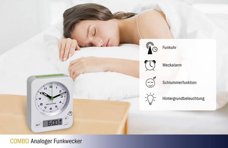 Produktbild: TFA Dostmann 60.1511.02 Funk Wecker Wei&szlig; Fluoreszierend Zeiger