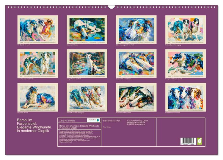 Produktbild: Barsoi im Farbenspiel. Elegante Windhunde in moderner &Ouml;loptik (Wandkalender 2026 DIN A2 quer), CALVENDO Monatskalender