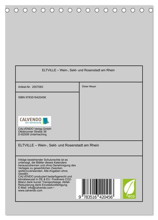 Produktbild: ELTVILLE &ndash; Wein-, Sekt- und Rosenstadt am Rhein (Tischkalender 2026 DIN A5 hoch), CALVENDO Monatskalender
