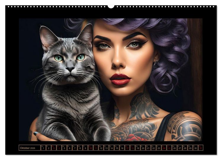 Produktbild: Geheimnisvolle Katzenfrauen (hochwertiger Premium Wandkalender 2026 DIN A2 quer), Kunstdruck in Hochglanz