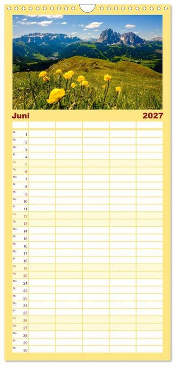 Produktbild: Familienplaner 2027 - Leuchtende Dolomiten mit 5 Spalten (Wandkalender, 21 x 45 cm) CALVENDO